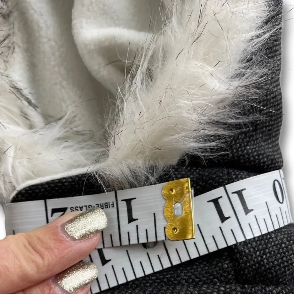 Dog Puffer Gray Tweed Cinched Waist with Fur Trimmed Hood • Size Small • NWT